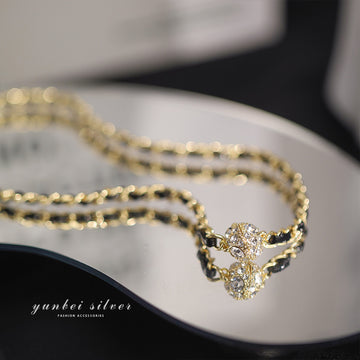 Leather Winding Chain Diamond Magnetic Necklace